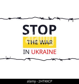 Stop war in Ukraine inscription with prison barbed wire on a white background. Stock Vector