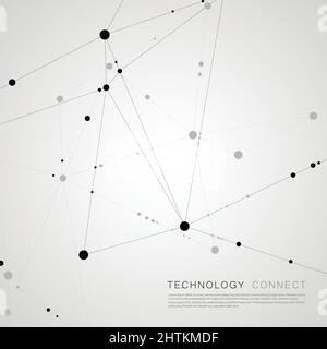 Polygonal pattern of connected black lines and dots on white background Stock Vector