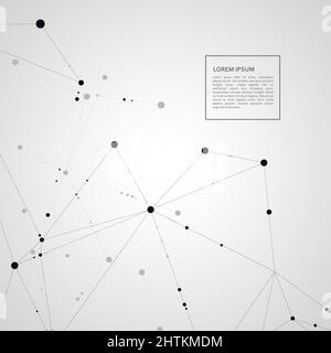 Polygonal pattern of connected black lines and dots on white background Stock Vector