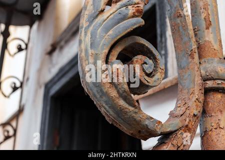 Forged metal decor element, rusty decoration details of an old living house in St-Petersburg, Russia Stock Photo