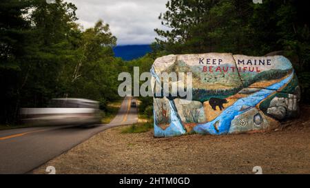 Closeup of the entrance of Baxter State Park in Millinocket, Maine Stock Photo