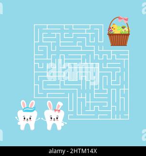 Easter tooth kids logic maze game activity puzzle illustration Stock Vector