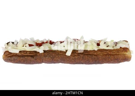 Dutch frikandel speciaal isolated on white background Stock Photo