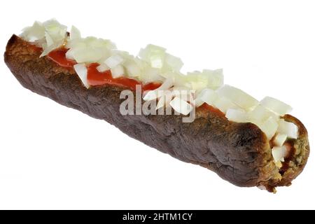 Dutch frikandel speciaal isolated on white background Stock Photo