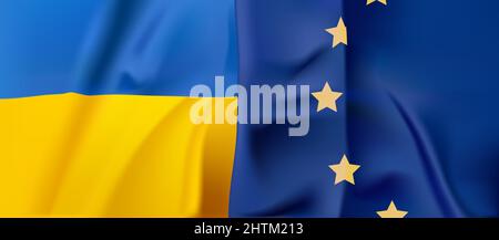 Flag of Ukraine and European Union. Vector . Stock Vector