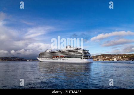 Cruise ship Viking Venus at Byfjorden, departing from port of Bergen, Norway. Stock Photo