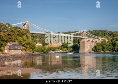 Menai Suspension Bridge, Anglesey, North Wales, UK Stock Photo