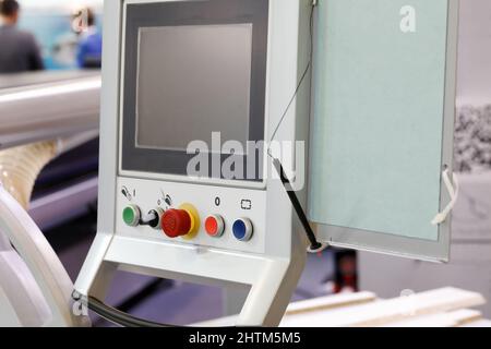 Industrial control panel with touch screen pen. Selective focus. Stock Photo