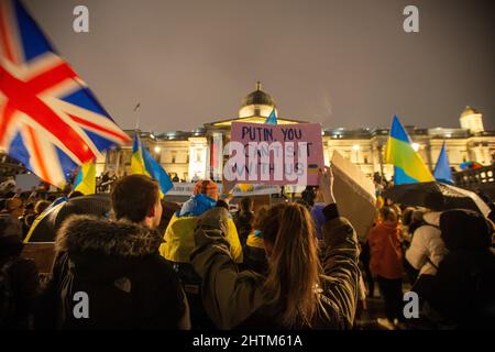 London, England, UK. 1st Mar, 2022. Ukrainian protesters stage a demonstration against Russian invasion of their country in Trafalgar Square. (Credit Image: © Tayfun Salci/ZUMA Press Wire)