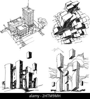 Hand drawn illustration of futuristic house Stock Photo - Alamy