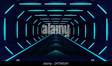 Futuristic Highway cyberspace. Deep corridor with neon lights Stock Vector