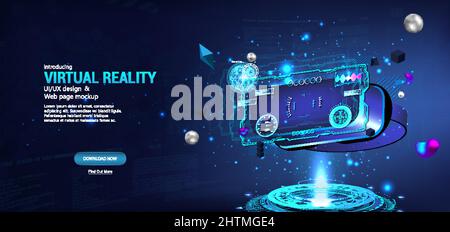 Futuristic VR glasses poster with HUD and virtual reality elements Stock Vector