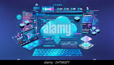 Concept Cloud computing. Cloud technologies, servers and service Stock Vector