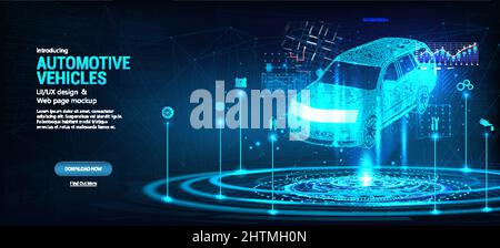 Concept smart auto AI. Hologram polygonal model auto Stock Vector
