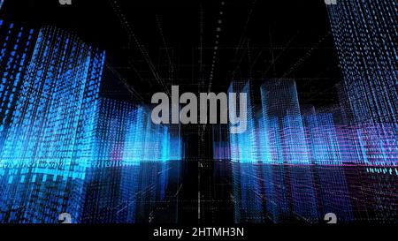 Digital city animation in space with numbers. Animation. Construction and Technology Concept. Stock Photo