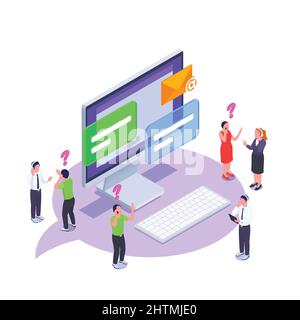 Call center concept with technical support symbols isometric vector illustration Stock Vector