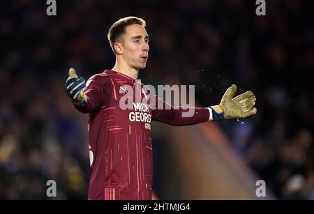 Peterborough United goalkeeper Steven Benda during the Emirates FA Cup fifth round match at the Weston Homes Stadium, Peterborough. Picture date: Tuesday March 1, 2022. Stock Photo