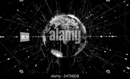 Global business concept of connections and information transfer in the world. Abstract animation of the beautiful earth hologram flying in cyberspace Stock Photo