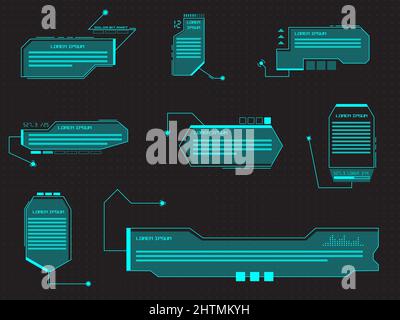 Call outs bars and titles in HUD style. Futuristic information call box bars and modern interface elements layout templates. HUD, UI, GUI vector Stock Vector