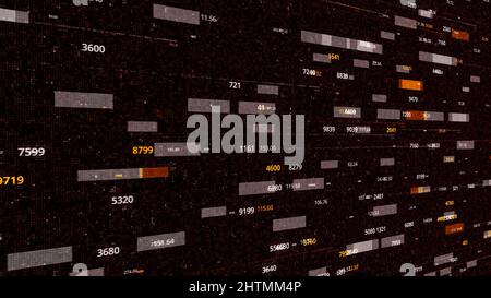 Small blocks of data and numbers flowing on a dark background, seamless loop. Animation. Visualization of data transfering Stock Photo