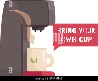 Eco zero waste sorting composition with own cup and coffee machine with text bubble vector illustration Stock Vector