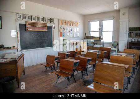 one room school house at the Torrington, Wyoming Homestead museum Stock Photo