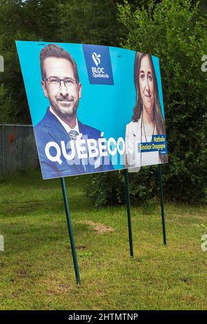 Bloc Quebecois leader Yves-François Blanchet and Terrebonne riding candidate Nathalie Sinclair Desgagne on Canadian 2021 Federal election poster. Stock Photo