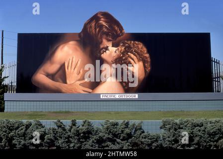 Hand painted billboard depicting Kris Kristofferson and Barbara Streisand and promoting the movie A Star is Born released in 1976. Stock Photo