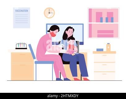 Doctor giving injection to baby during vaccination campaign flat vector illustration Stock Vector
