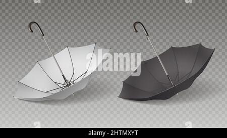 Two isolated realistic umbrella icon set umbrella canes opened and turned upside down vector illustration Stock Vector