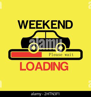 Car with weekend loading bar. Vector Illustration on yellow background Stock Vector