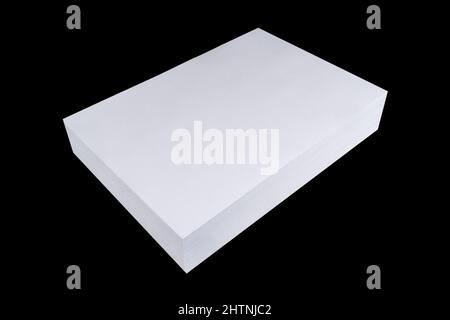 Close up of a stack of paper isolated on black background. A4 blank paper stack isolated. Mockup. Stack of blank paper sheets Stock Photo