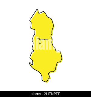 Simple outline map of Albania with capital location. Stylized minimal line design Stock Vector