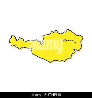 Simple outline map of Austria with capital location. Stylized minimal line design Stock Vector