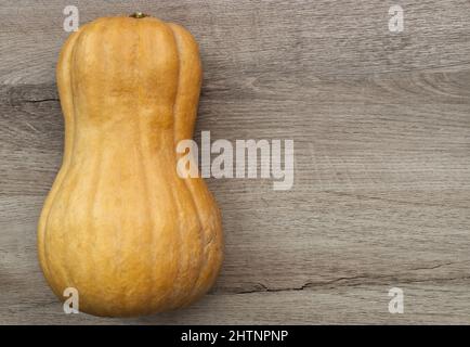 Butternut squash isolated on wooden background. Space for text Stock Photo