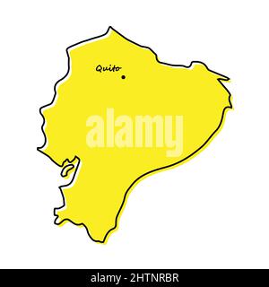 Simple outline map of Ecuador with capital location. Stylized minimal line design Stock Vector