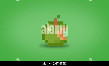 Pixel 8 bit green apple with a bite taken out background - high resolution 4k wallpaper Stock Photo