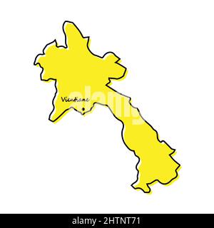 Simple outline map of Laos with capital location. Stylized minimal line design Stock Vector