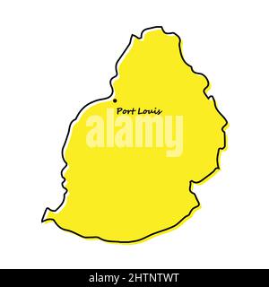 Simple outline map of Mauritius with capital location. Stylized minimal line design Stock Vector