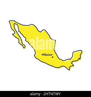 Simple outline map of Mexico with capital location. Stylized minimal line design Stock Vector