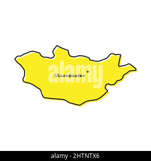 Simple outline map of Mongolia with capital location. Stylized minimal line design Stock Vector