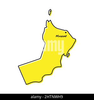 Simple outline map of Oman with capital location. Stylized minimal line design Stock Vector