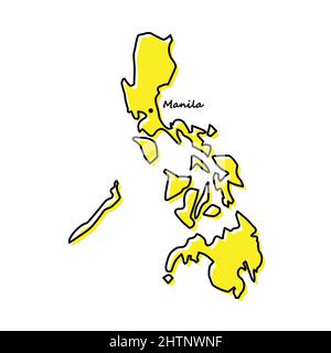 Simple outline map of Philippines with capital location. Stylized minimal line design Stock Vector