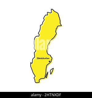 Simple outline map of Sweden with capital location. Stylized minimal line design Stock Vector