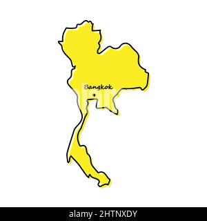Simple outline map of Thailand with capital location. Stylized minimal line design Stock Vector