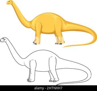 Apatosaurus dinosaur with its doodle outline on white background illustration Stock Vector