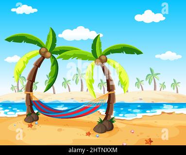 Scene with hammock on the beach illustration Stock Vector