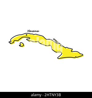 Simple outline map of Cuba with capital location. Stylized minimal line ...