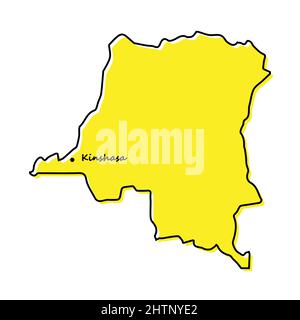Simple outline map of DR Congo with capital location. Stylized minimal ...