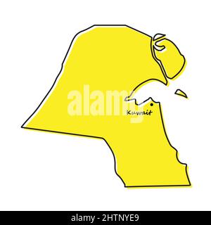 Simple outline map of Kuwait with capital location. Stylized minimal line design Stock Vector